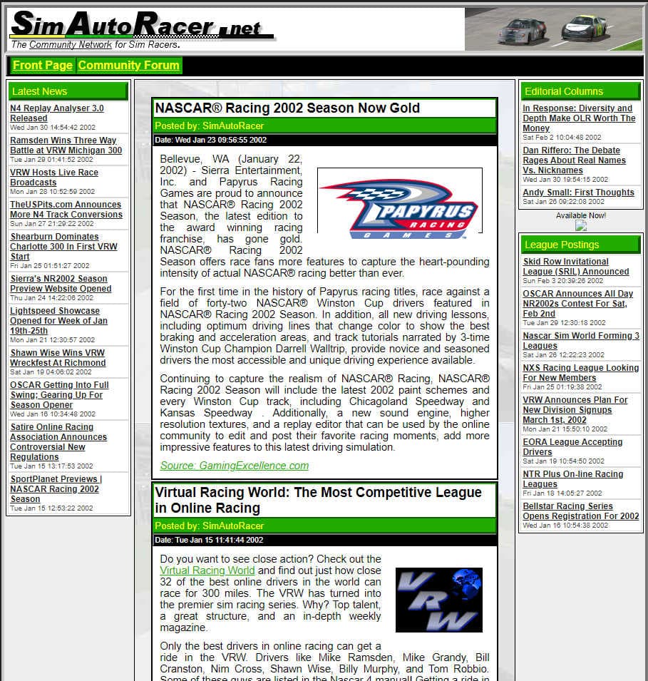 SimAutoRacer.net in 2002